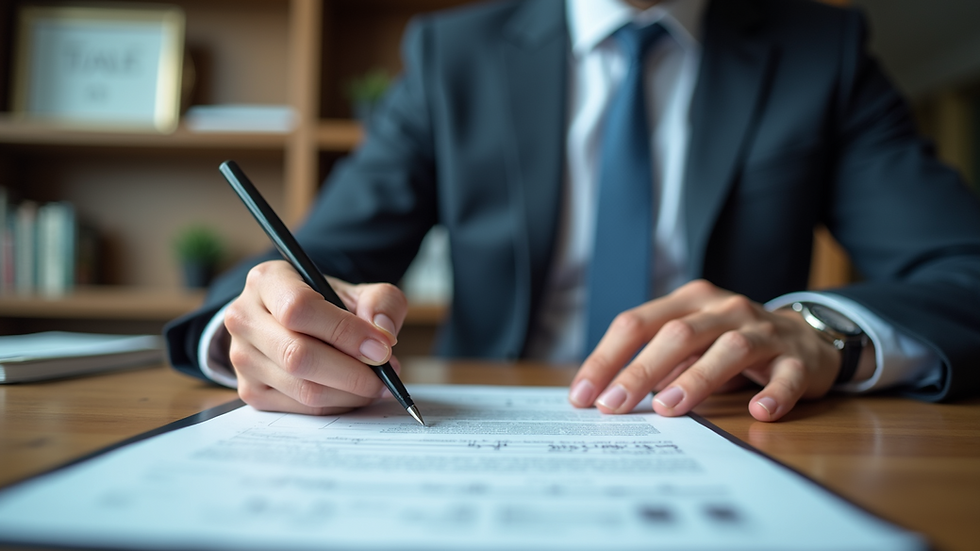 Eye-level view of a professional translator reviewing official documents