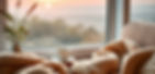 create a calming sunrise image incorporating coffee, cosy blankets and a scandinavian wood