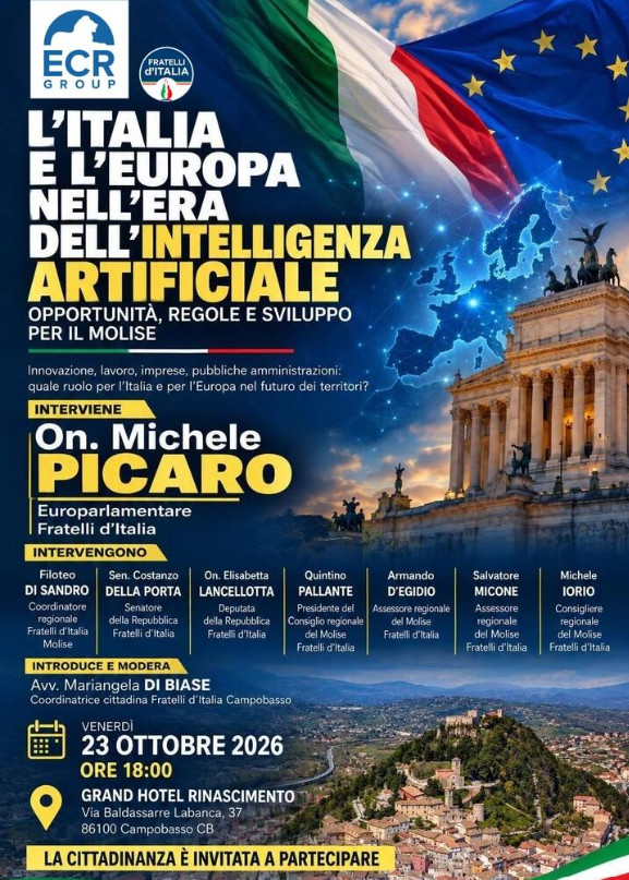 L’Italia e l’Europa nell’era dell’intelligenza artificiale: a Campobasso l’incontro con l’europarlamentare Michele Picaro