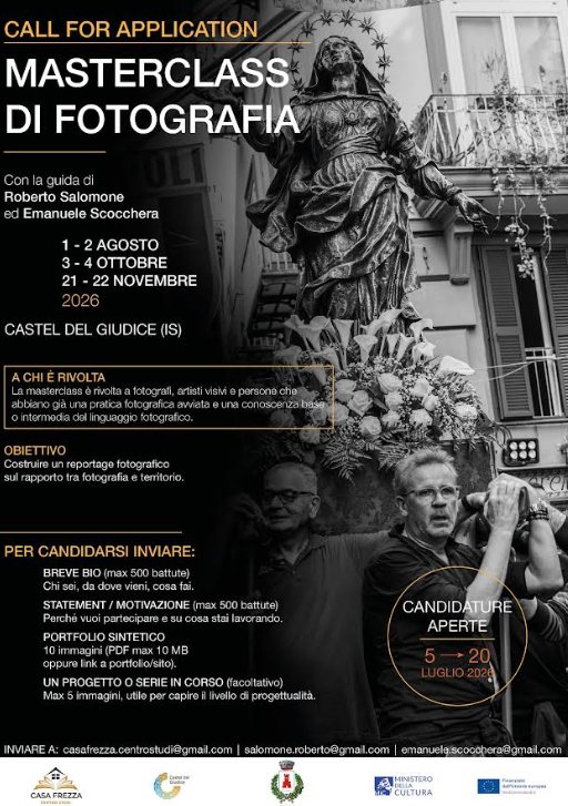 Masterclass di fotografia a Castel del Giudice, iscrizioni entro il 20 luglio 2026