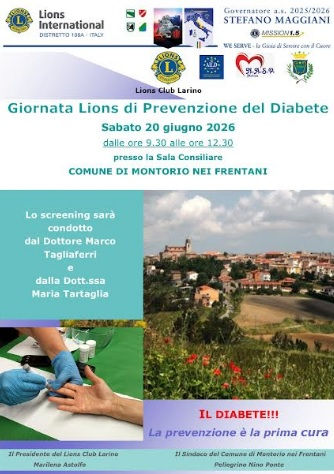Sabato 20 giugno a Montorio nei Frentani la Giornata Lions di Prevenzione del Diabete
