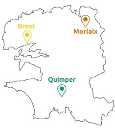 Carte du Finistère avec emplacement de Brest, Morlaix et Quimper