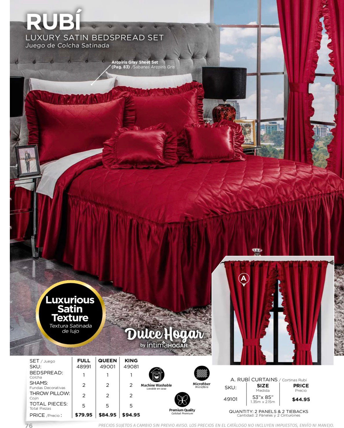 Ruby Luxury Satin Bedspread Set