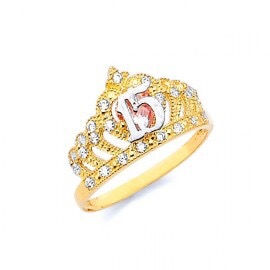 White Cz Tiara Ring in Tri-Color Gold 