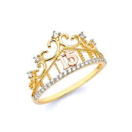 White Cz Tiara Ring in tri-color Gold
