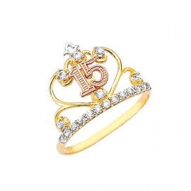White Cz Tiara Ring in tri color Gold