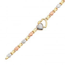 Fancy Ladies Heart Omate Bracelet in tri color Gold 