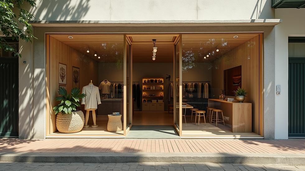 Eye-level view of a modern sustainable store facade in Uberlândia