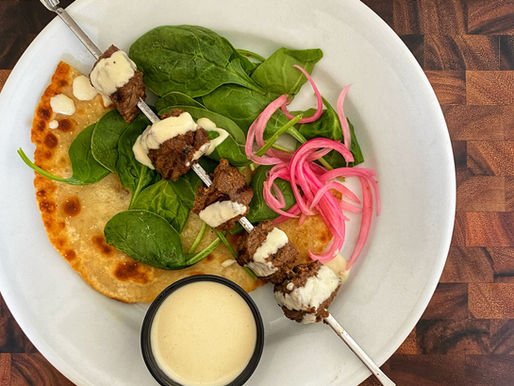 Grilled Lamb Kabobs with Pickled Onions and Tahini Sauce