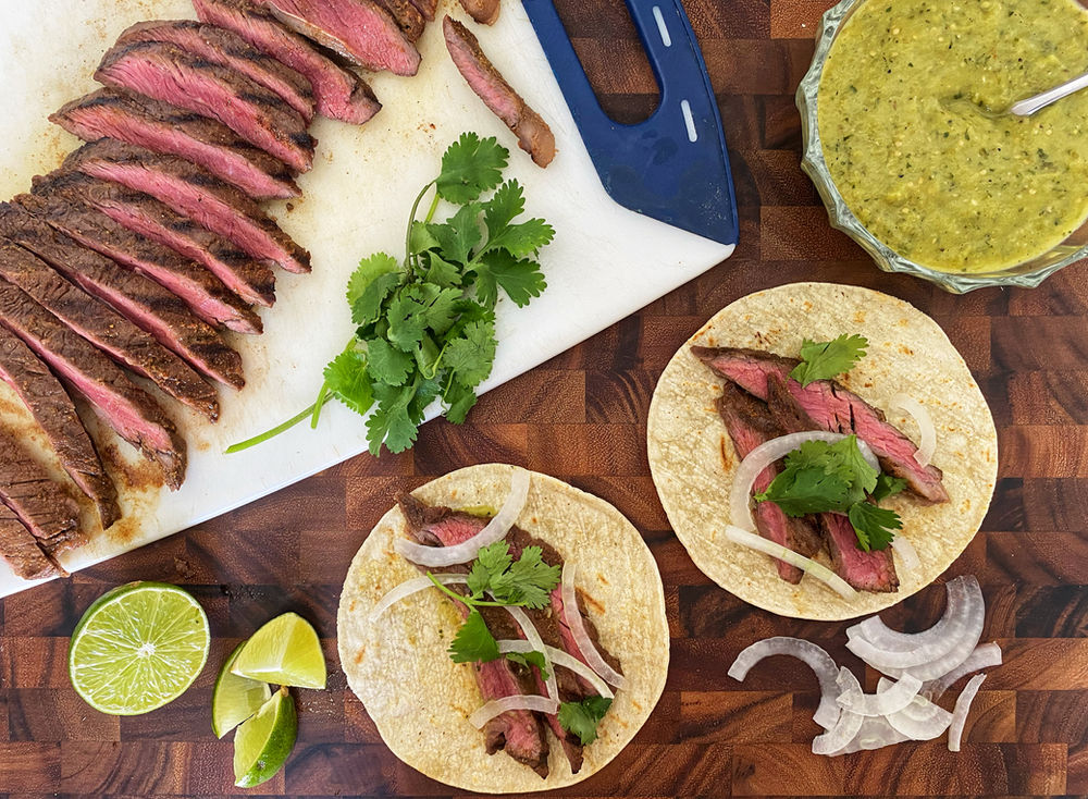 Steak Tacos with Avocado Salsa Verde