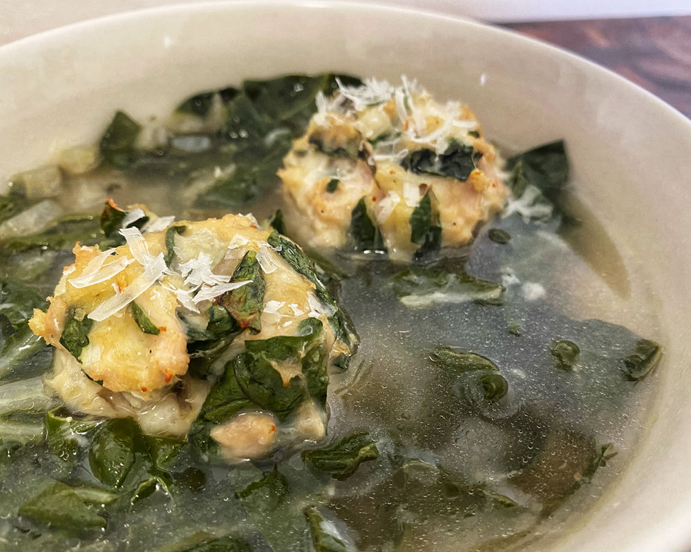 Chicken and Swiss Chard Meatballs in Parmesan Broth