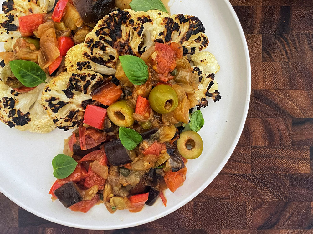 Grilled Cauliflower with Caponata