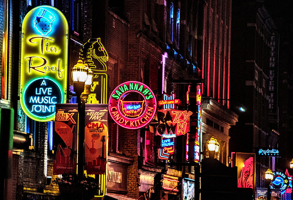 Outdoor view of the many neon signs of Broadway.