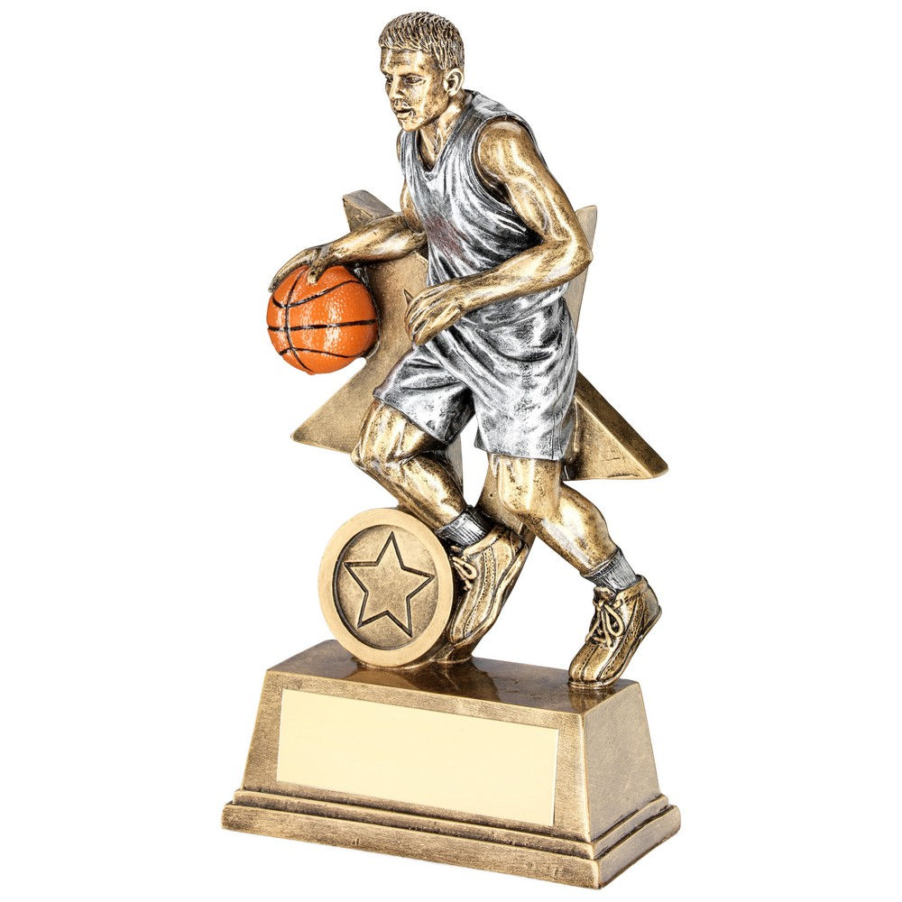 JR15-RF178 Brz|Pew|Orange Male Basketball Figure With Star Back