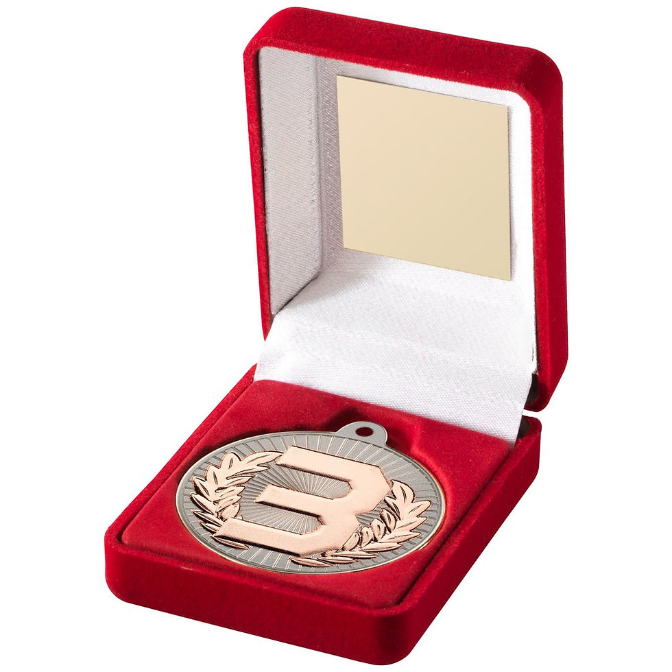 Thumbnail: JR9-TY164 Red Velvet Box And 50mm Medal Trophy