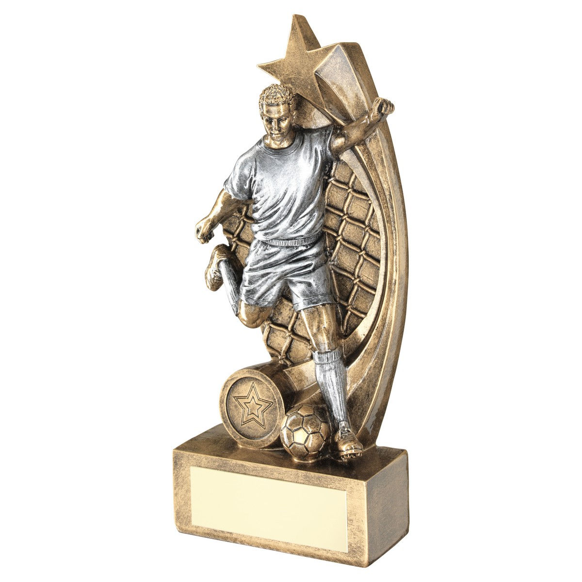 JR1-RF161 Brz|pew Male Football Figure On Star Net Backing