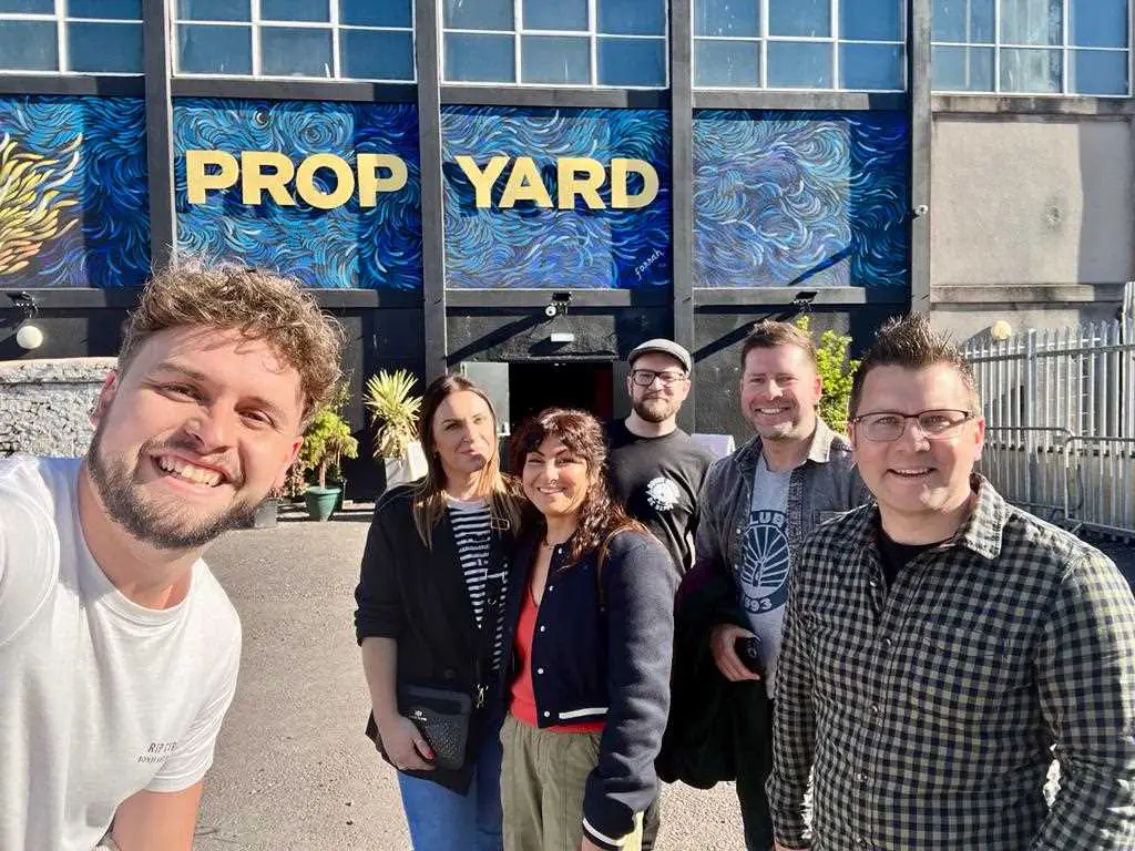 Ferg Stacey Androulla Adam Ian and Derek outside Prop Yard