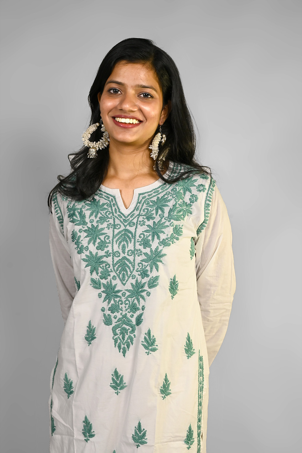 Thumbnail: Cotton Long Chikankari Kurta-White