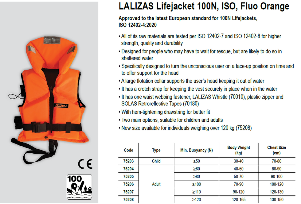 LALIZAS Lifejacket 100N, ISO, Fluo Orange