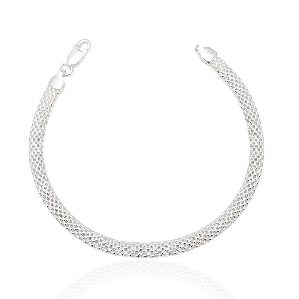 Oval popcorn chain bracelet with snap clasp in 925 sterling