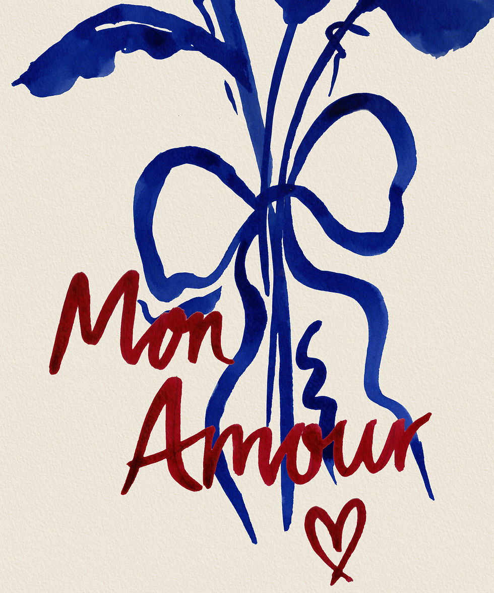 Thumbnail: My Love (Mon Amour) - French Floral Love Art Print close up bow