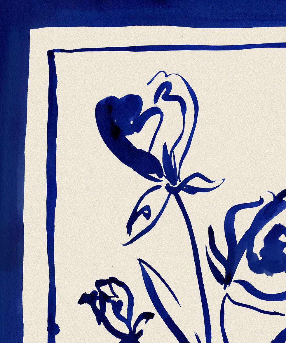 Thumbnail: Blue Roses- Floral Art Print close up
