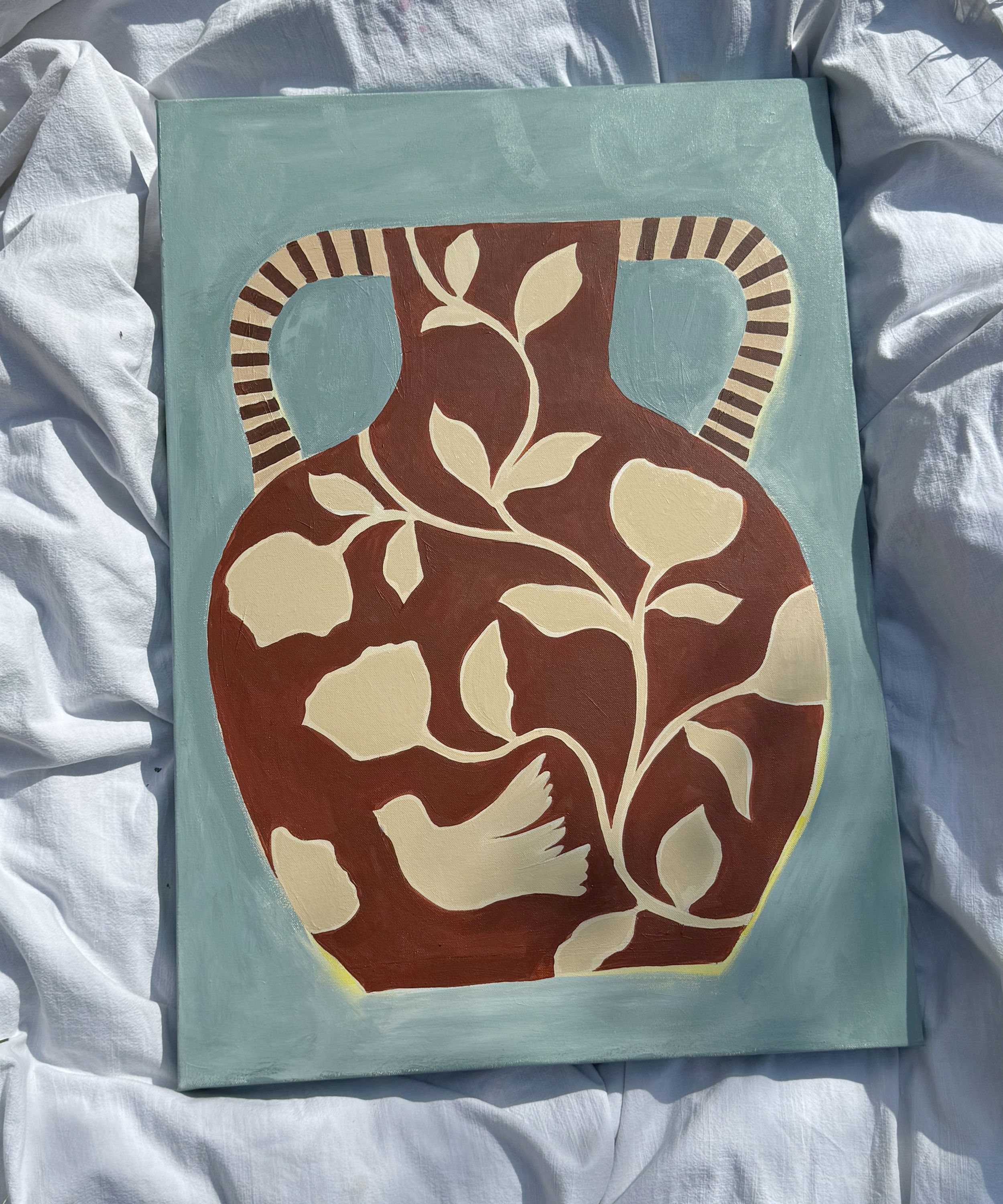 Vase on Blue Sage- Large Original painting on Canvas