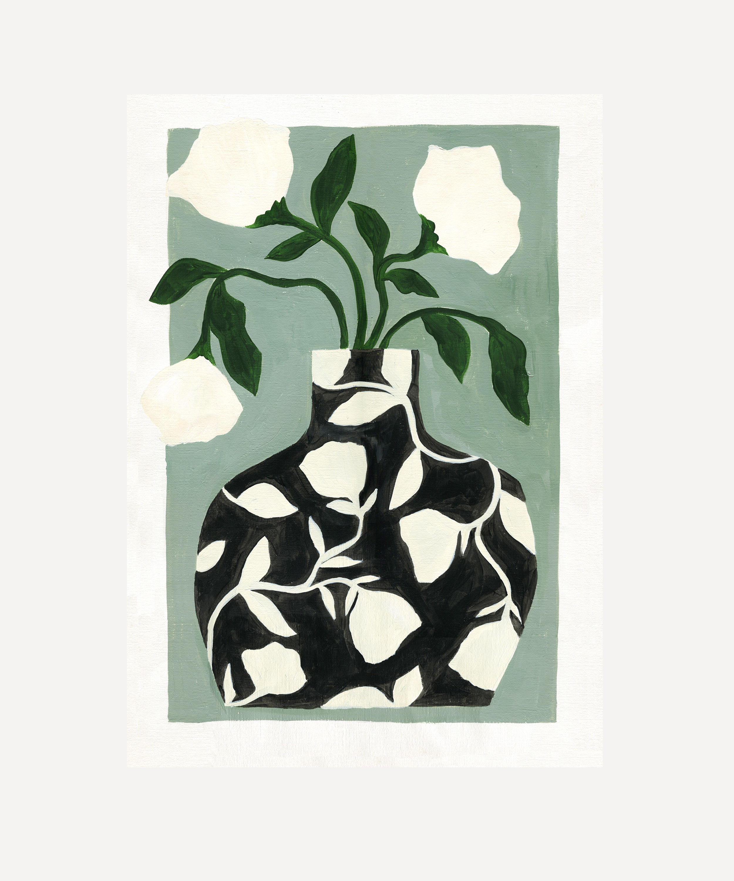 Patterned Vase on sage Print