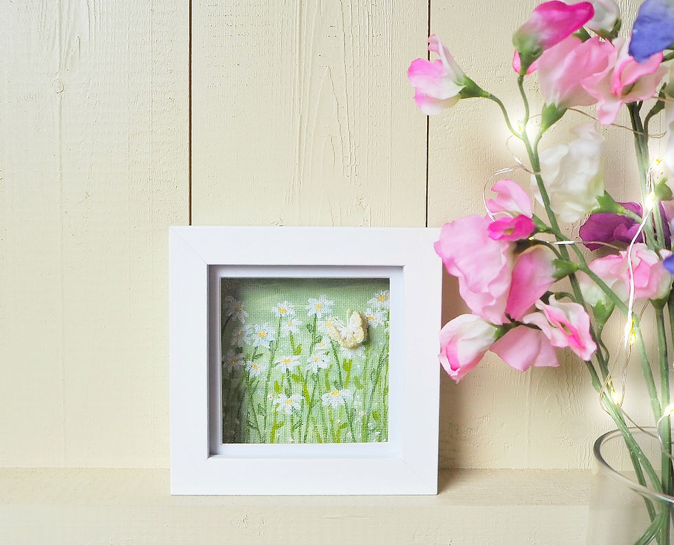 Thumbnail: Framed Crochet Butterfly Daisy Painting