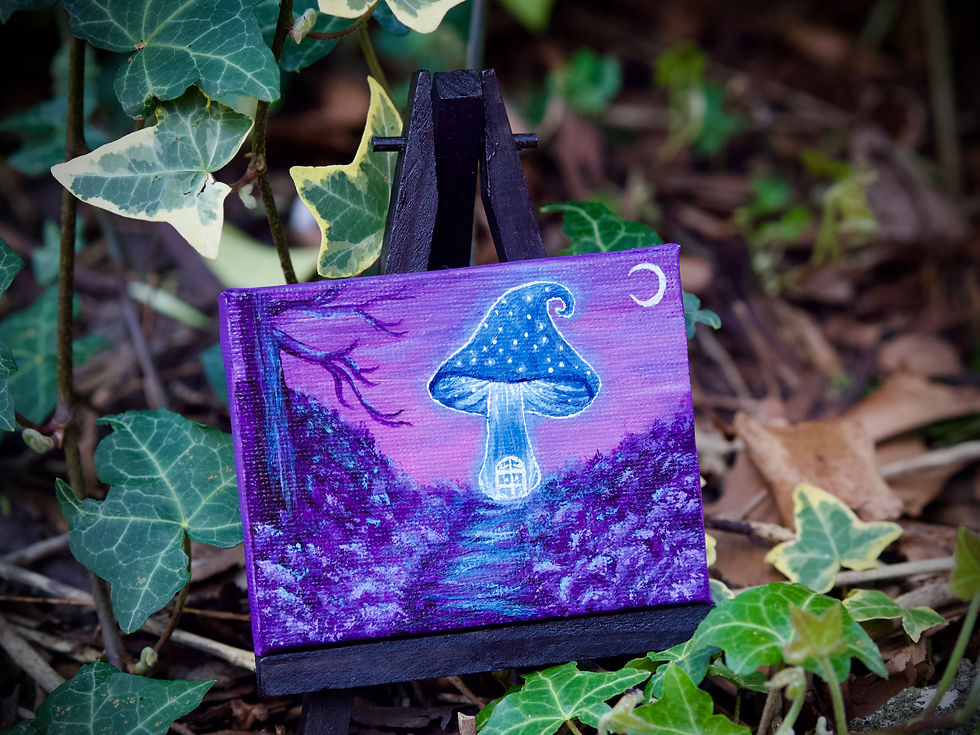 Thumbnail: Fantasy themed original mini painting 'The Little House of Blue Light'