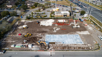 Aerial photo of Circle K Kissimmee, active construction site. General Contractor for this project is Mulligan Constructors.