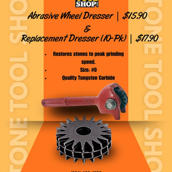 Social Media post made by 4M Marketing LLC for Stone Tool Shop, showcasing an abrasive wheel dresser and replacement dresser. Post contains product description and pricing.