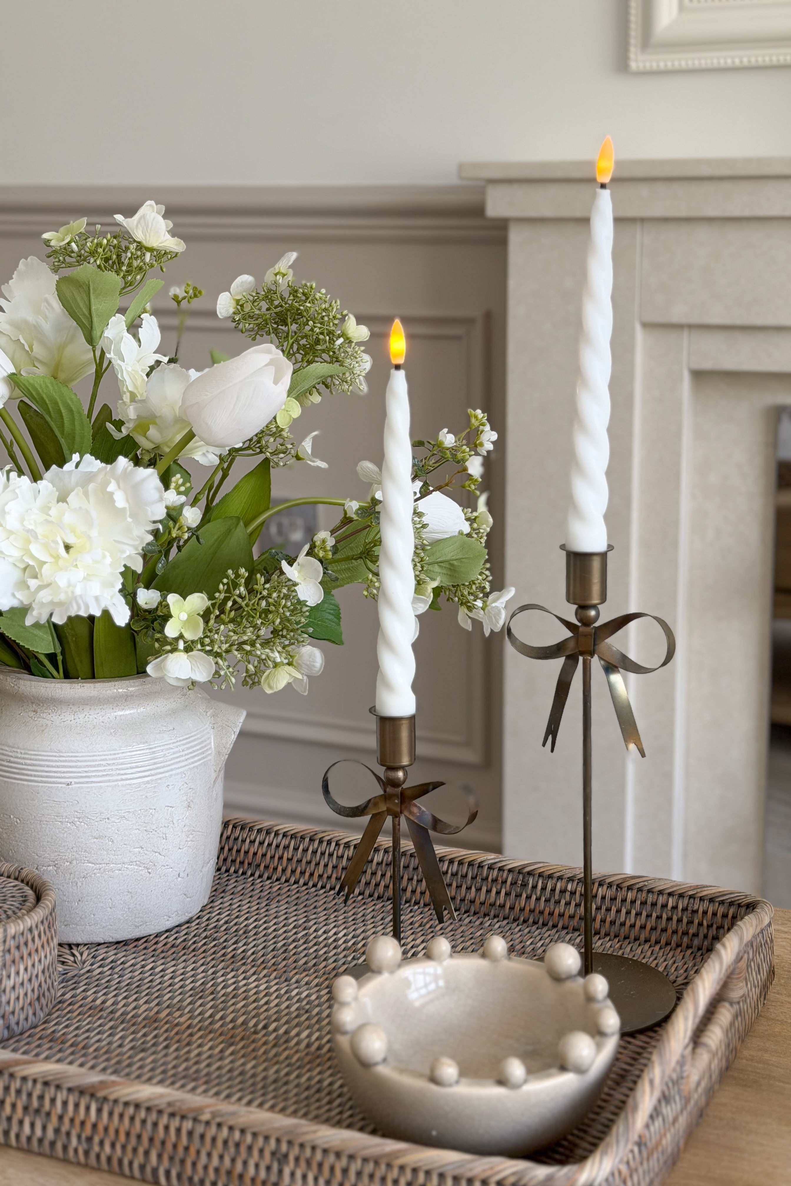 Antique Brass Bow Candlestick Holder