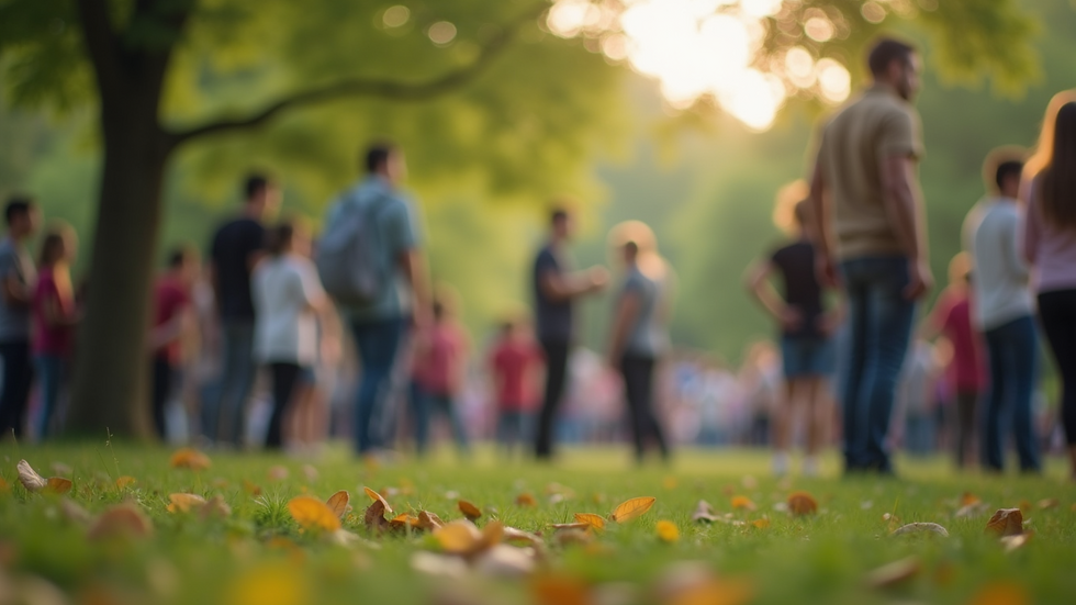 Eye-level view of a community gathering in a park