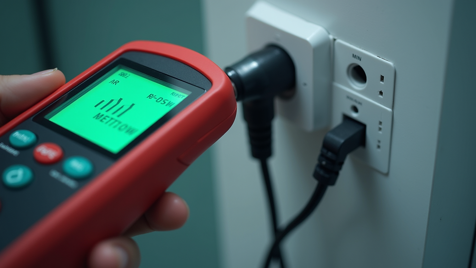Close-up view of a PAT testing device connected to an electrical appliance