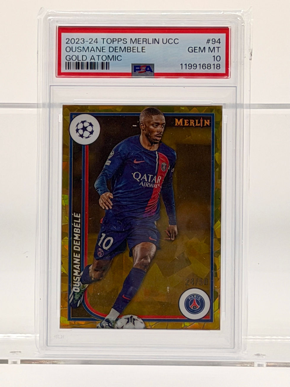 Thumbnail: 2023-24 Topps Merlin UCC OUSMANE DEMBELLE PSA 10
