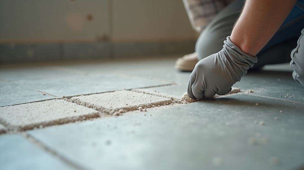 Close-up view of tile adhesive being applied on a concrete floor