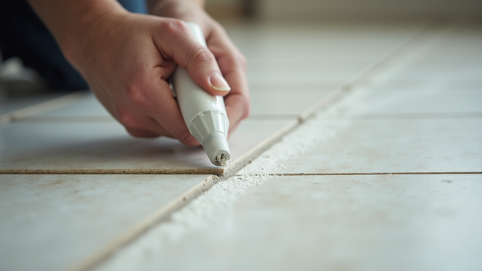 Close-up view of tile adhesive being applied on a floor surface