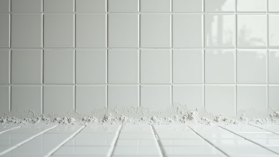 Eye-level view of tiled wall with fresh adhesive application