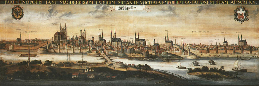 Historische Stadtansicht von Magdeburg um 1600 nach Jan van de Velde I – protestantisches Zentrum der Reformation und späterer Schauplatz politisch-religiöser Konflikte