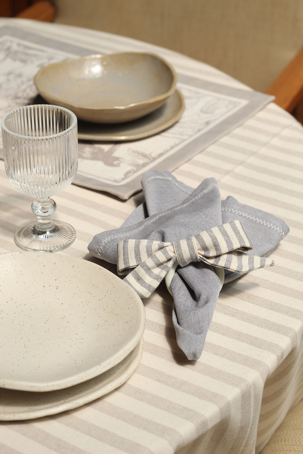 Miniatura: Accesorio para servilleta MOÑO RAYAS crudo/gris, set de 4