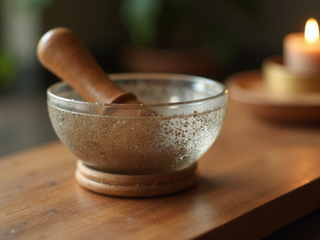 Crystal singing bowl used in sound healing sessions