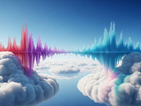 image of sound waves creating a bridge between two clouds
