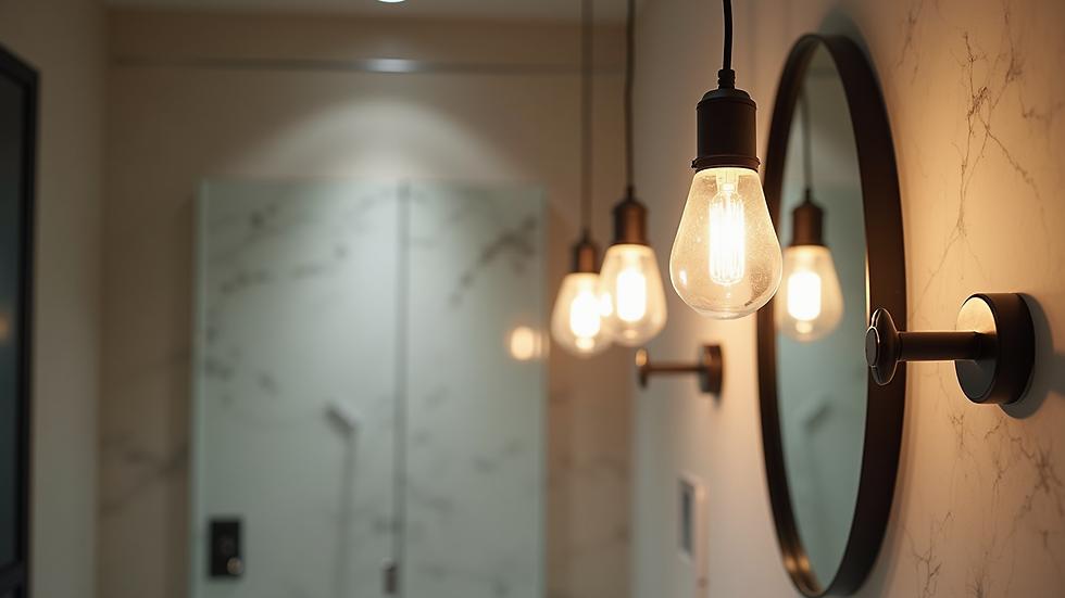 Close-up view of elegant pendant lights in a modern bathroom