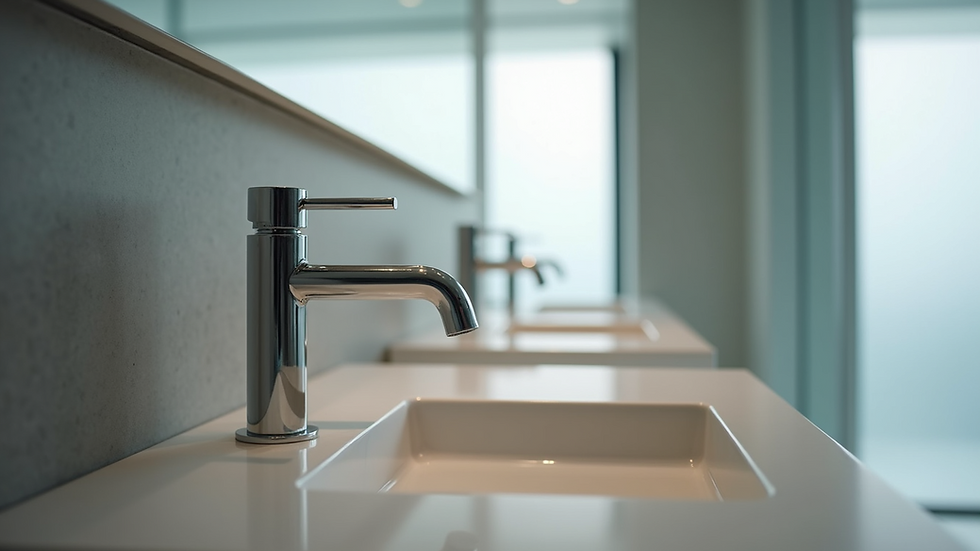 Close-up view of a modern bathroom with sleek fixtures
