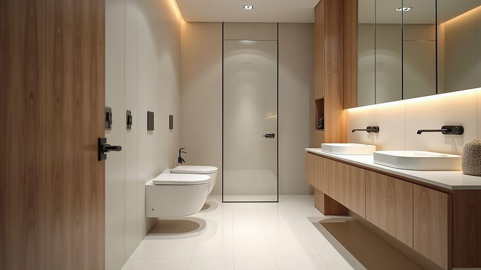 Eye-level view of a modern bathroom with elegant fixtures