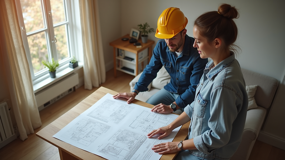 High angle view of a local renovation expert discussing plans with a homeowner