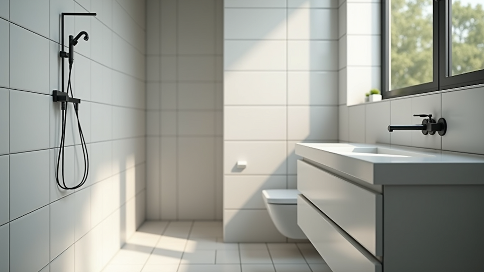 Close-up of bathroom renovation with new tiles and modern fixtures