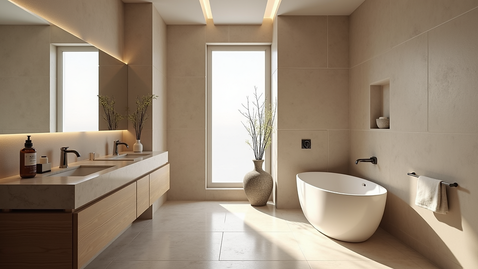 High angle view of an elegantly styled bathroom with eco-friendly materials