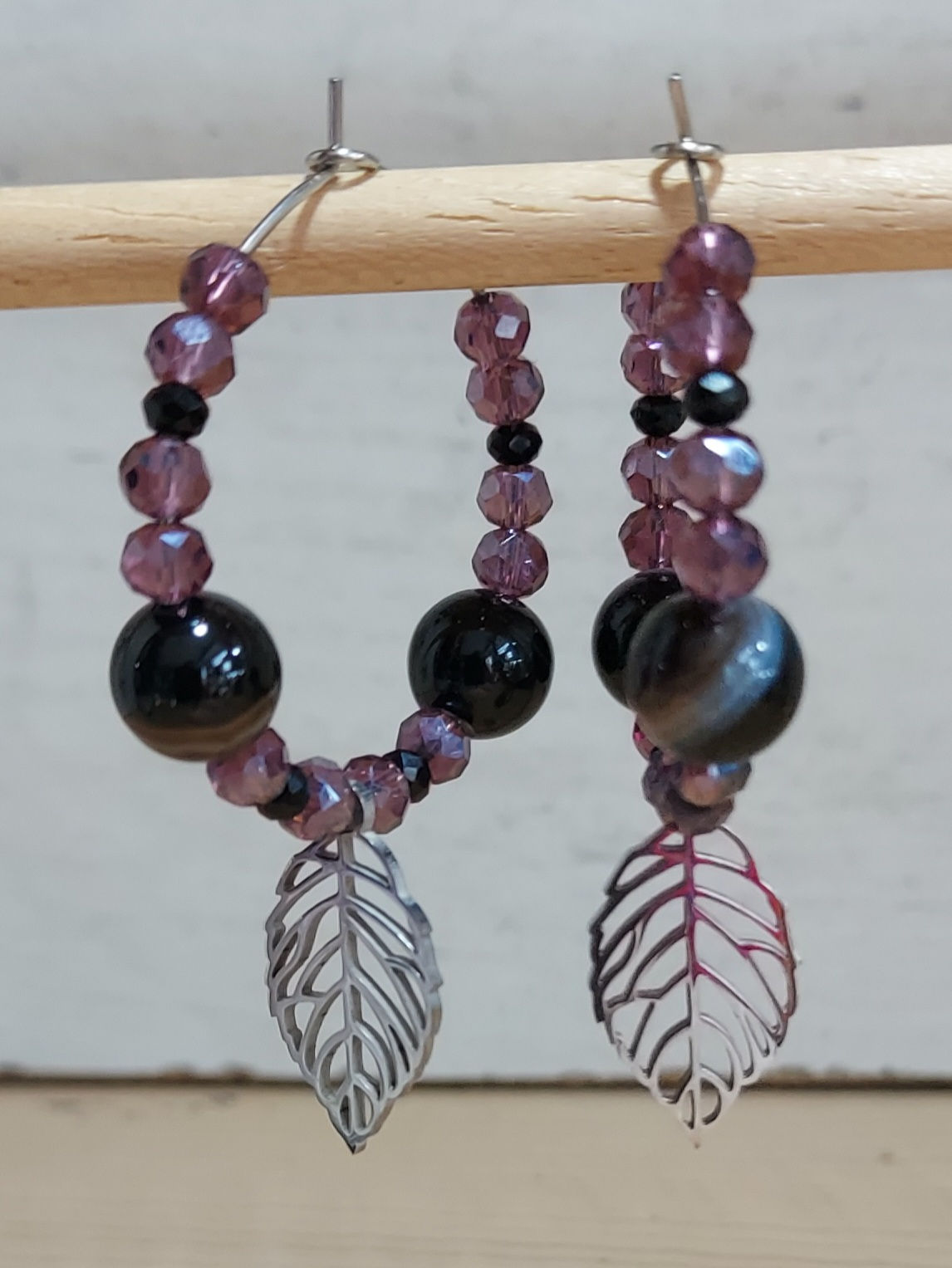Boucles d'oreilles agate noire